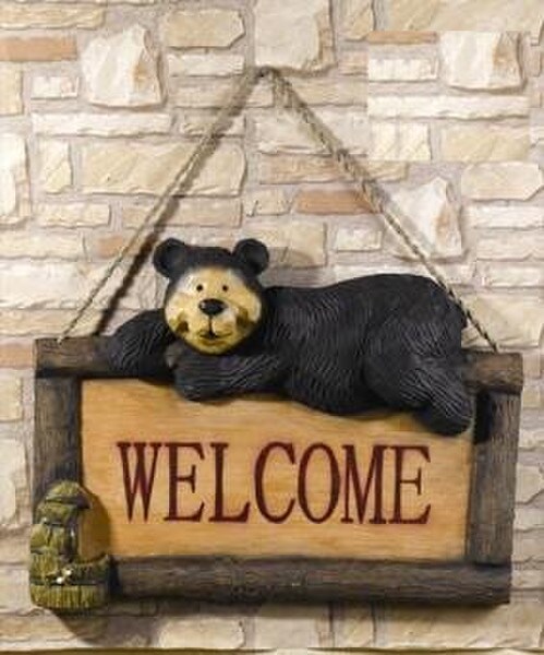 animal statue Bear Welcome Sign indoor outdoor hanging sculpture